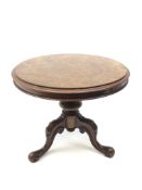 Miniature Victorian burr walnut tilt-top breakfast table with hinged circular top above turned