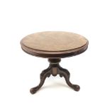 Miniature Victorian burr walnut tilt-top breakfast table with hinged circular top above turned