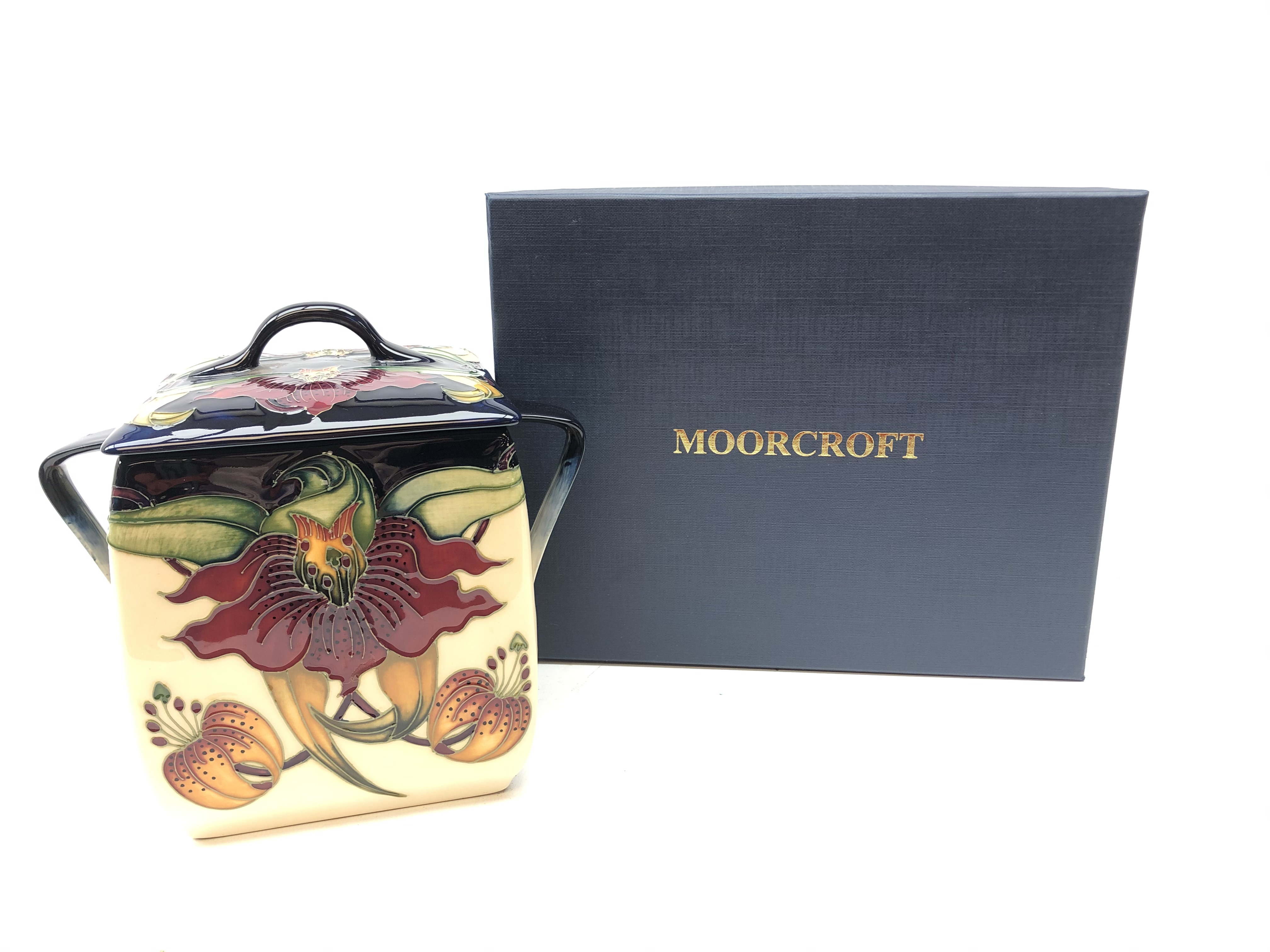 Moorcroft Anna Lily twin handled box and cover designed by Nicola Slaney, - Image 2 of 2