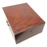 Victorian mahogany slope front work box with brass carry handles,