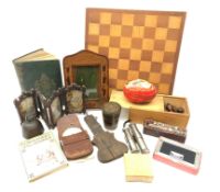 Collectors items including chess set and board, Irish photo frame and measure,