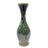 Moorcroft Peacock Parade pattern bottle shaped vase, designed by Nicola Slaney,