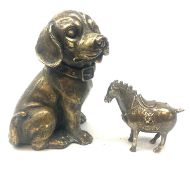 Bronze model of a seated Dog H22cm and Chinese bronze Horse (2) Condition Report