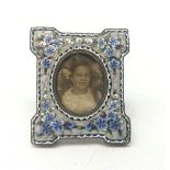 Small Edwardian micro mosaic photo frame decorated with flowers,