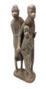 African hardwood family group of three figures carved from the solid H30cm Condition