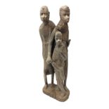 African hardwood family group of three figures carved from the solid H30cm Condition