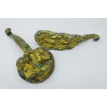 Two Chinese gilt bronze belt hooks with Archaic decoration,