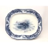 Large Cauldon meat plate decorated in underglaze blue with a scene of turkeys among grasses,