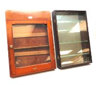 Victorian mahogany wall hanging glazed display cabinet with boxwood strung shaped pediment, L47cm,