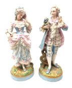 Pair of large 19th century Meissen bisque porcelain figures depicting a young lady and gentleman in