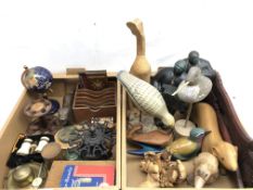 Gem set desk globe, pair early 20th century bone & brass binoculars, Staunton boxwood chess set,
