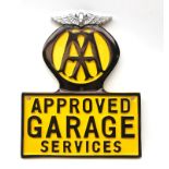 Replica aluminium 'AA Approved Garage Services' sign in yellow and black H29cm