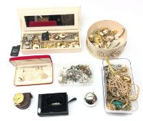 Collection of costume jewellery including some silver, wristwatches,