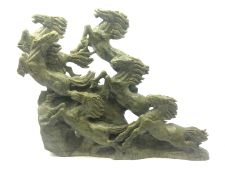 Large soapstone carving of racing horses,