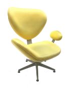 Scandinavian shaped chair, upholstered in a yellow vinyl, metal frame, five spoke supports,