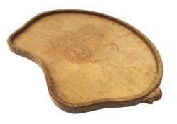 'Mouseman' oak kidney shaped tray by Robert Thompson of Kilburn,