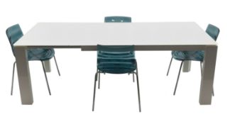 Calligaris gloss white rectangular glass top extending dining table (W221cm, H75cm,