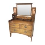 Arts & Crafts ash raised bevel edge mirror back dressing chest by Shapland and Petter,