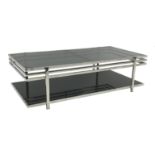 Chrome framed two tier coffee table with glazed tinted top, W120cm, H35cm,