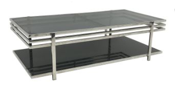 Chrome framed two tier coffee table with glazed tinted top, W120cm, H35cm,