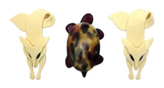 Lea Stein Turtle form brooch and two in the form of Foxes (3) Condition Report All