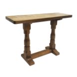 'Mouseman' hand adazed oak twin pedestal alter table,