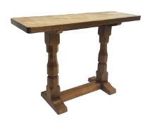 'Mouseman' hand adazed oak twin pedestal alter table,