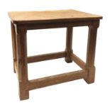 'Mouseman' oak occasional table rectangular adzed top by Robert Thompson of Kilburn, H36cm, W39cm,