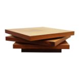 Dwell Furniture walnut square triple staged swivel coffee table, platform base, W80cm, H32cm,