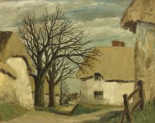 George Bissill (British 1896-1973): Thatched Cottages and Trees,