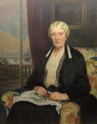 Frederick (Fred) William Elwell RA (British 1870-1958): 'Mrs Hunt Hedley' - half length portrait