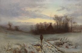 William Gilbert Foster (Staithes Group 1855-1906): End of the Day - Snow covered landscape,