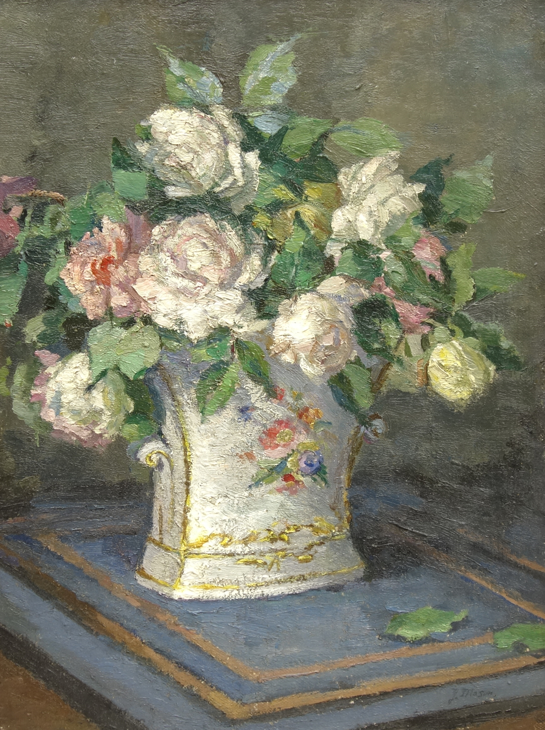 J Mason (Early 20th century): Still Life of Roses in a Vase,