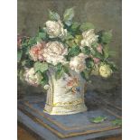 J Mason (Early 20th century): Still Life of Roses in a Vase,
