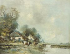 Renaat Verheyen (Belgian 20th century): Cattle by the Waterside,