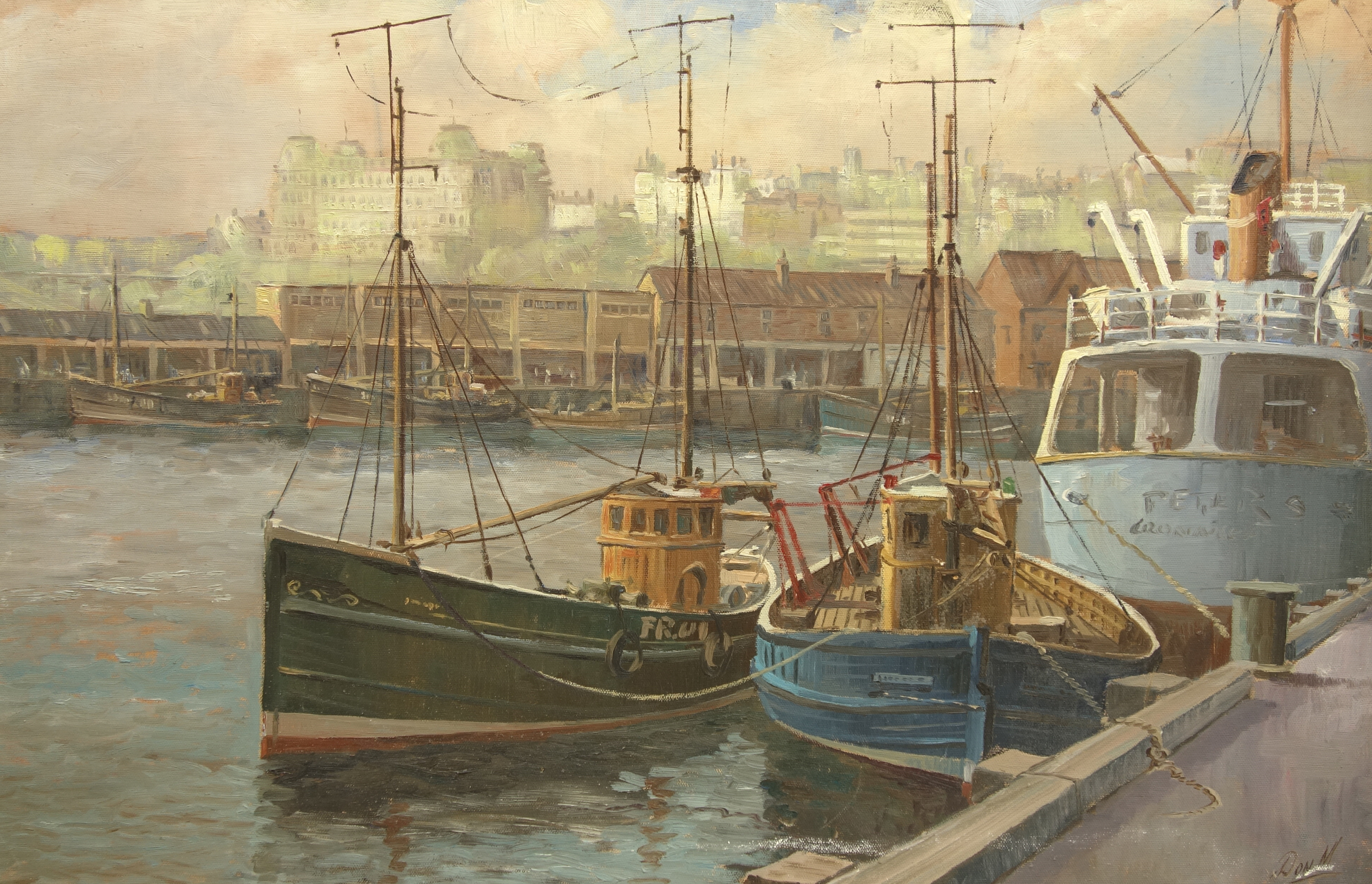 Don Micklethwaite (British 1936-): Fishing Boats in Scarborough Harbour,