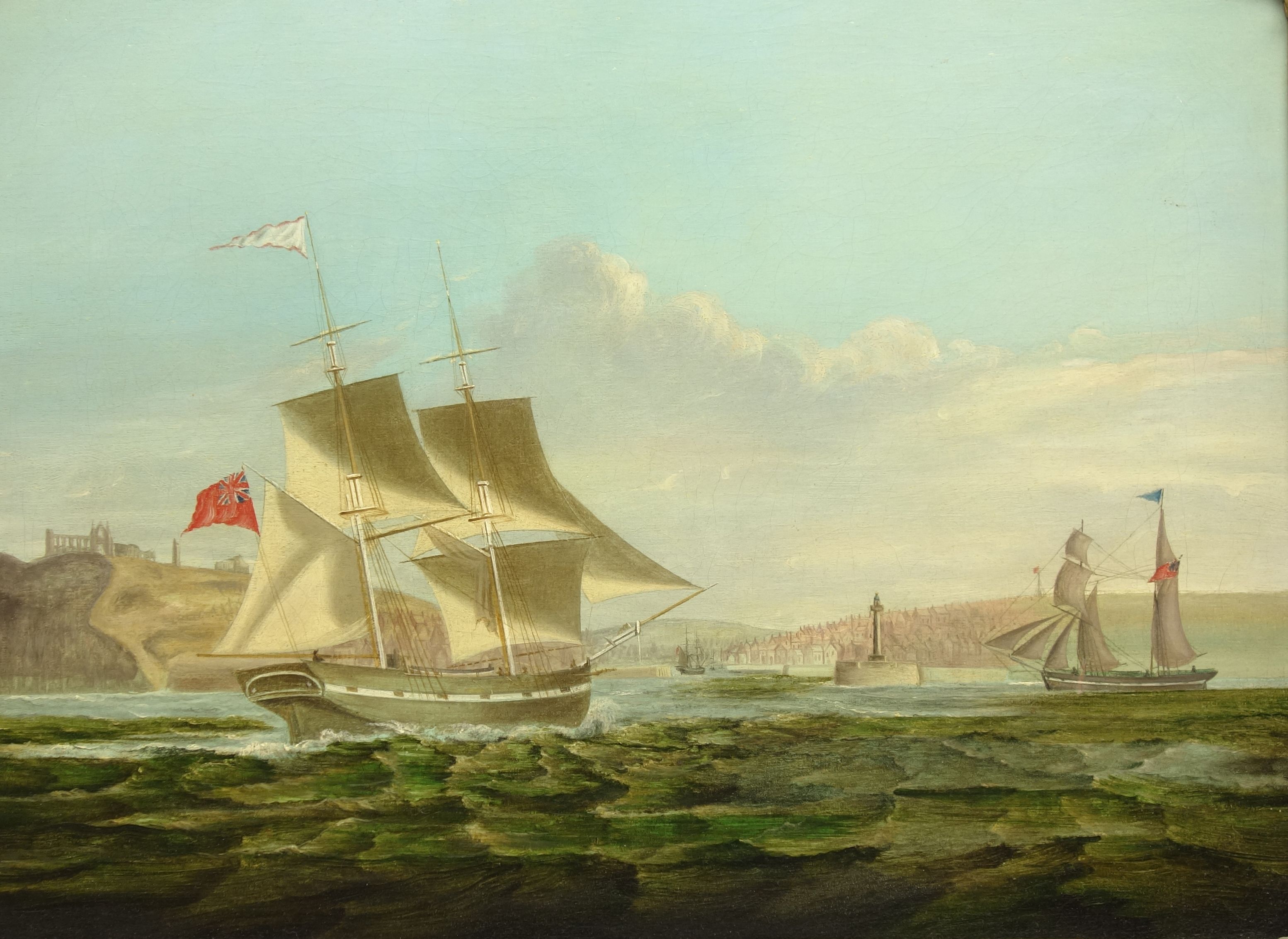 English School (19th Century): Sailing Brig returning to Whitby Harbour,