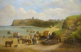 George Farrington Hornibrook (British c1843-1882): Scarborough' North Bay Pier with Figures Donkeys