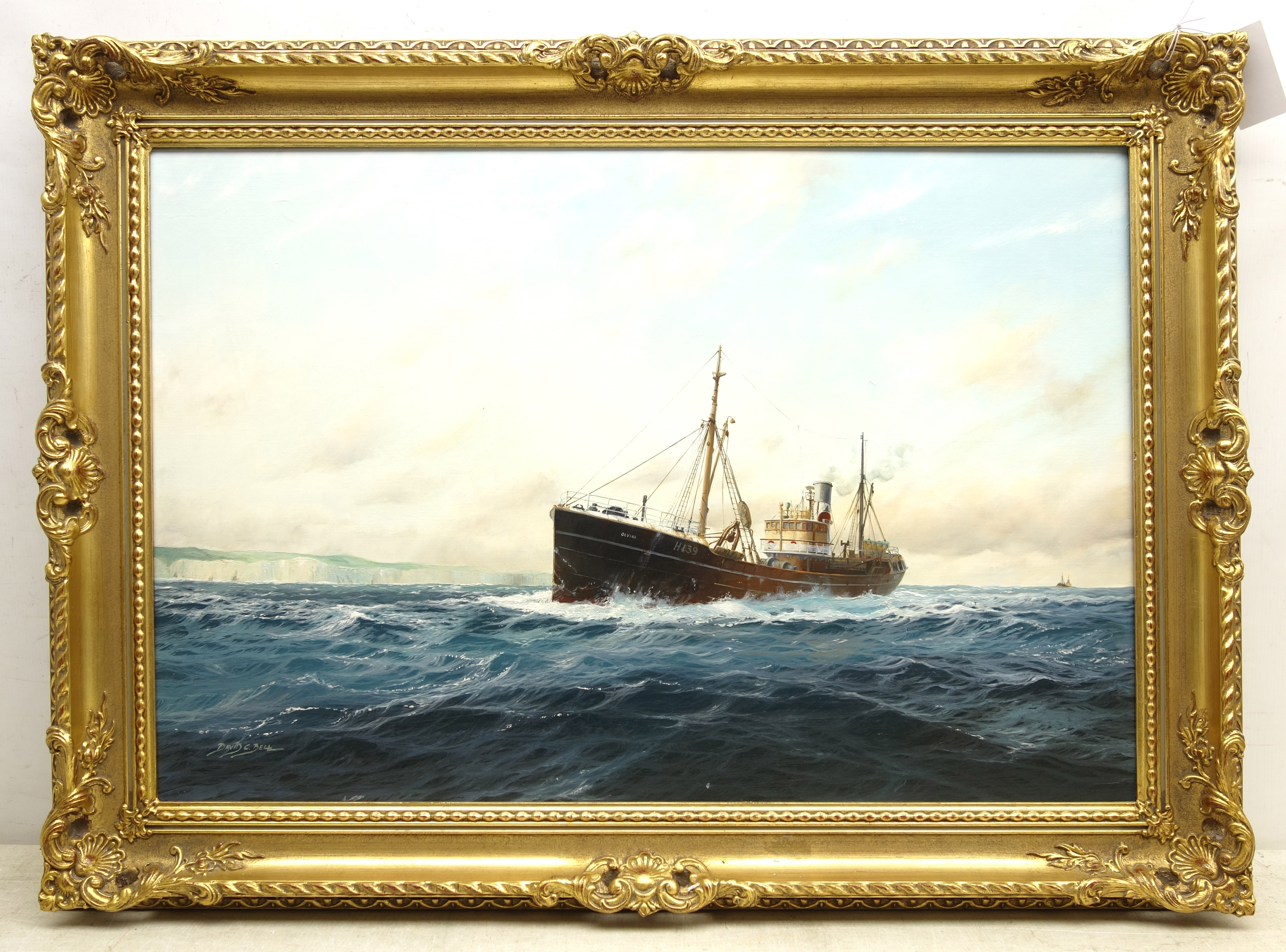 David C Bell (British 1950-): Hull Trawler 'Olvina' H139 off Flamborough, - Image 2 of 2