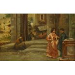 Vincenzo Migliaro (Italian 1858-1938): Figures in a Piazza, oil sketch on panel signed,