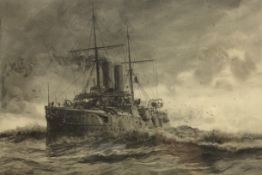 William Lionel Wyllie RA (British 1851-1931): 'HMS Blenheim' at Sea