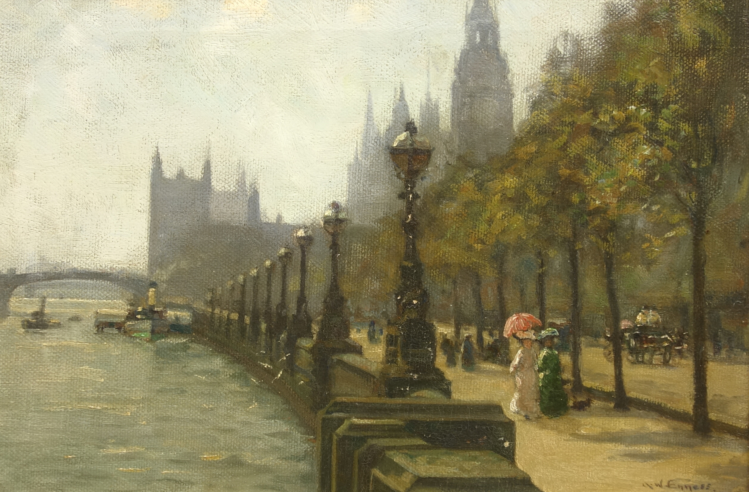 Augustus William Ennes (British 1876-1948): Promenading on Victoria Embankment London,