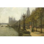 Augustus William Ennes (British 1876-1948): Promenading on Victoria Embankment London,