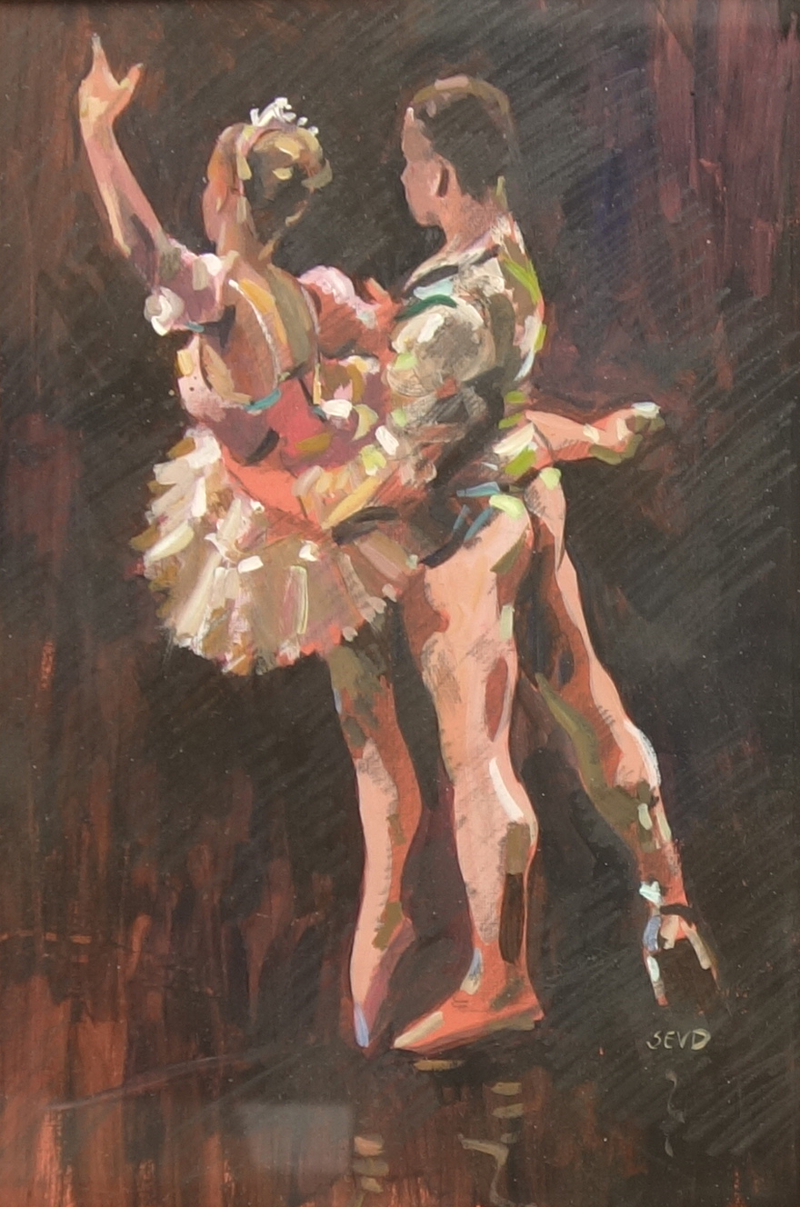 Sherree Valentine Daines (British 1959-): The Dancers, mixed media signed with initials 29cm x 19.