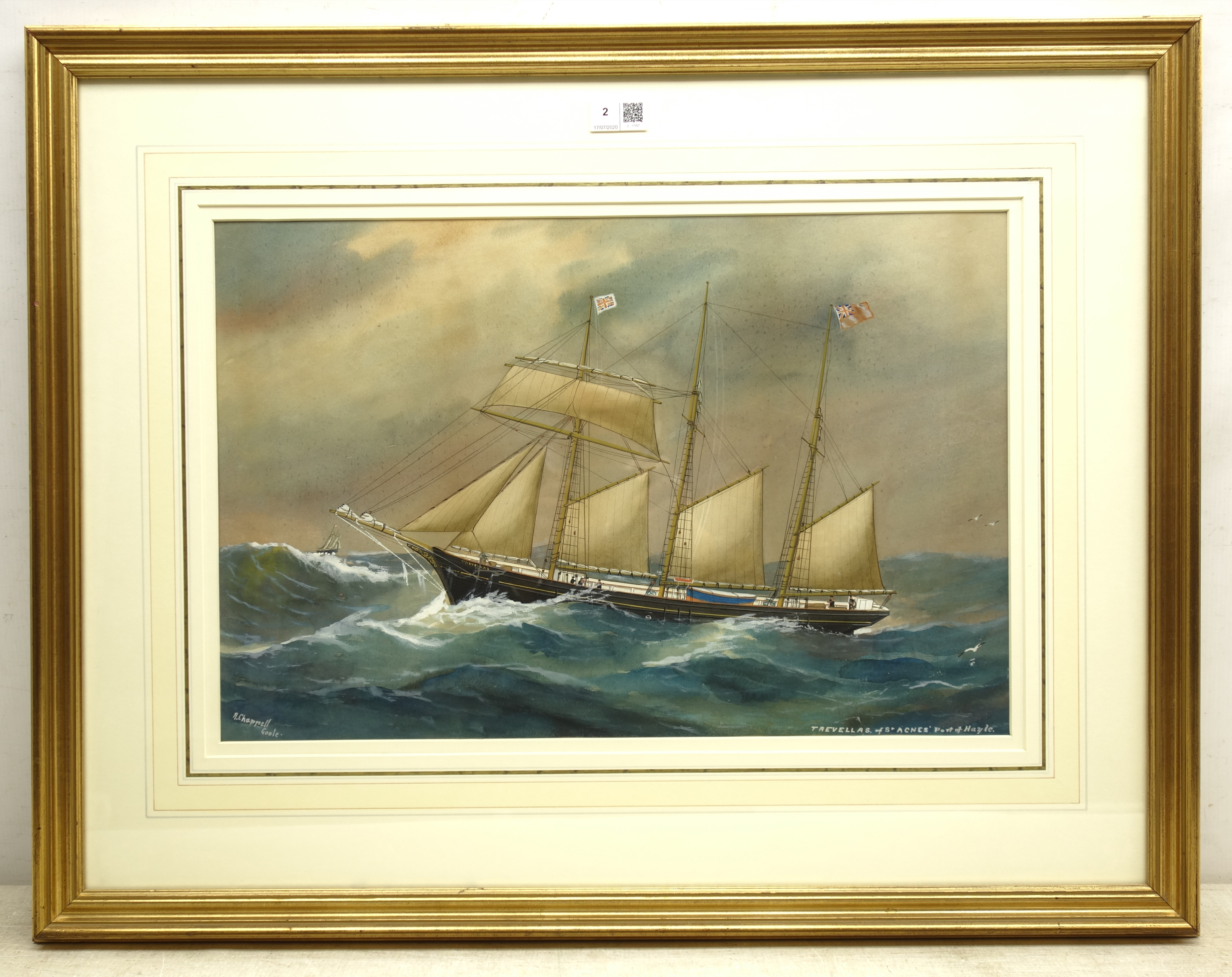 Reuben Chappell (British 1870-1940): 'Trevellas of St Agnes', Port of Hayle' - Ship's Portrait, - Image 2 of 2