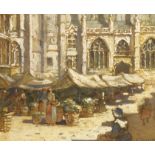 Lionel Townsend Crawshaw (Staithes Group 1864-1949): Market by Rouen Cathedral,