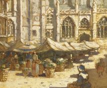 Lionel Townsend Crawshaw (Staithes Group 1864-1949): Market by Rouen Cathedral,