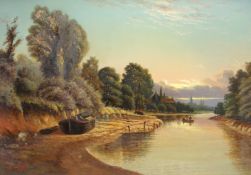 H Sandell (19th/20th century): Beached Barge on the Riverside, oil on canvas signed and dated '04,