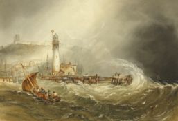 Henry Barlow Carter (British 1804-1868): Stormy Seas off Scarborough Lighthouse,