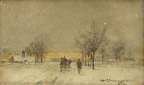 Theodor von Ehrmanns (Austrian 1846-1923): Horse Drawn Sleigh in Winter Landscape,